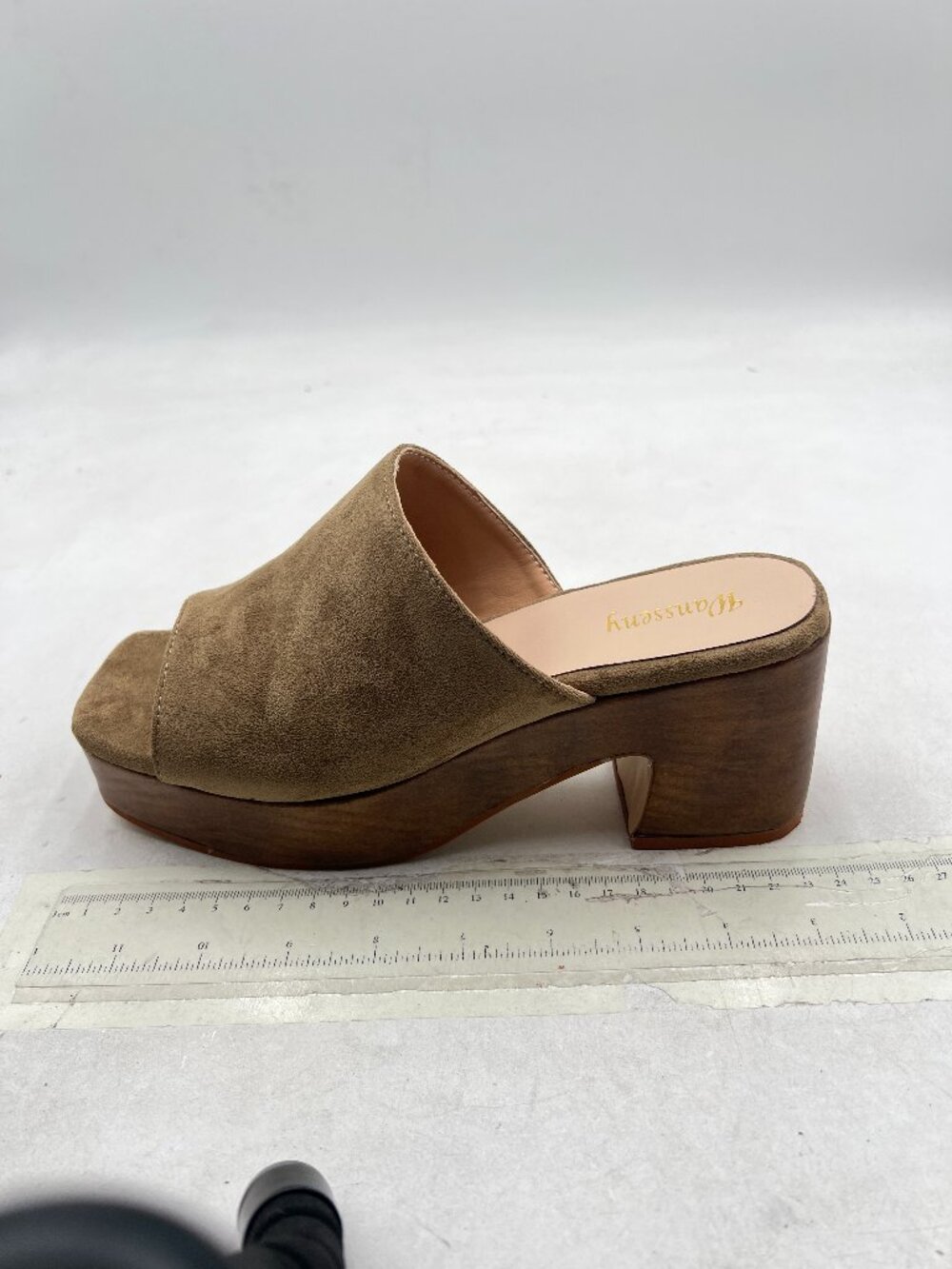 Tan Open Toe Cork Platform Block High Heel Slide Sandal Slip on Soft Insole Mule